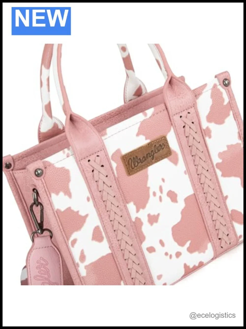 Faux Leather Cow Print Satchel Tote with Signature Strap, Top Handle Western